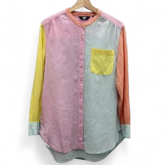 Lands' End Tops - 100% Linen Lands' End Pastels Colour block shirt with pockets. Size S (6-8)